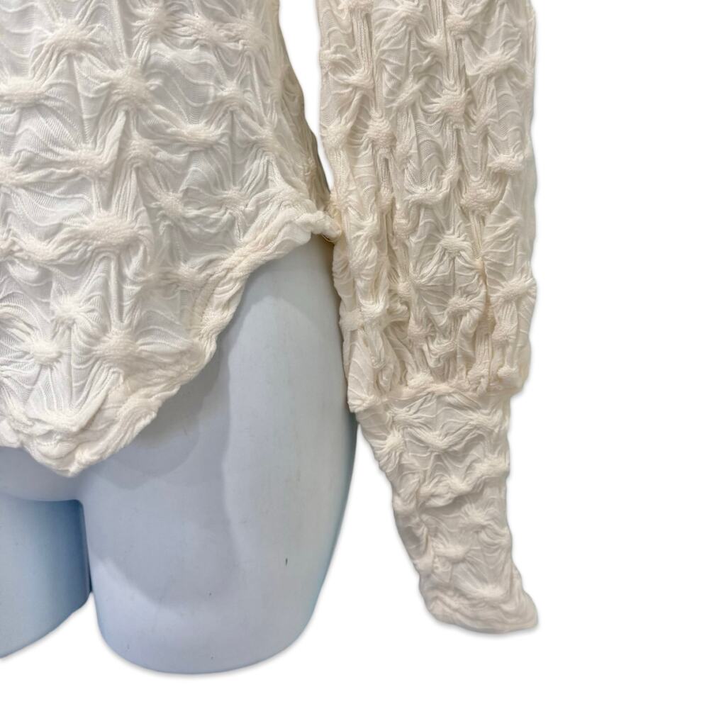 Anthropologie BTFL Life Ivory Textured Popcorn Bishop Sleeve Blouse Sz S NEW Tag - Picture 11 of 11